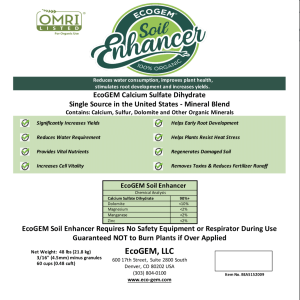 EcoGEM Soil Enhancer® (48 lb) 90%+ Calcium Sulfate Dihydrate, ORGANIC CERTIFIED